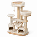 Arbre à chat multiniveau 75 × 45 × 155 cm en bois, sisal et peluche beige avec niches et hamac