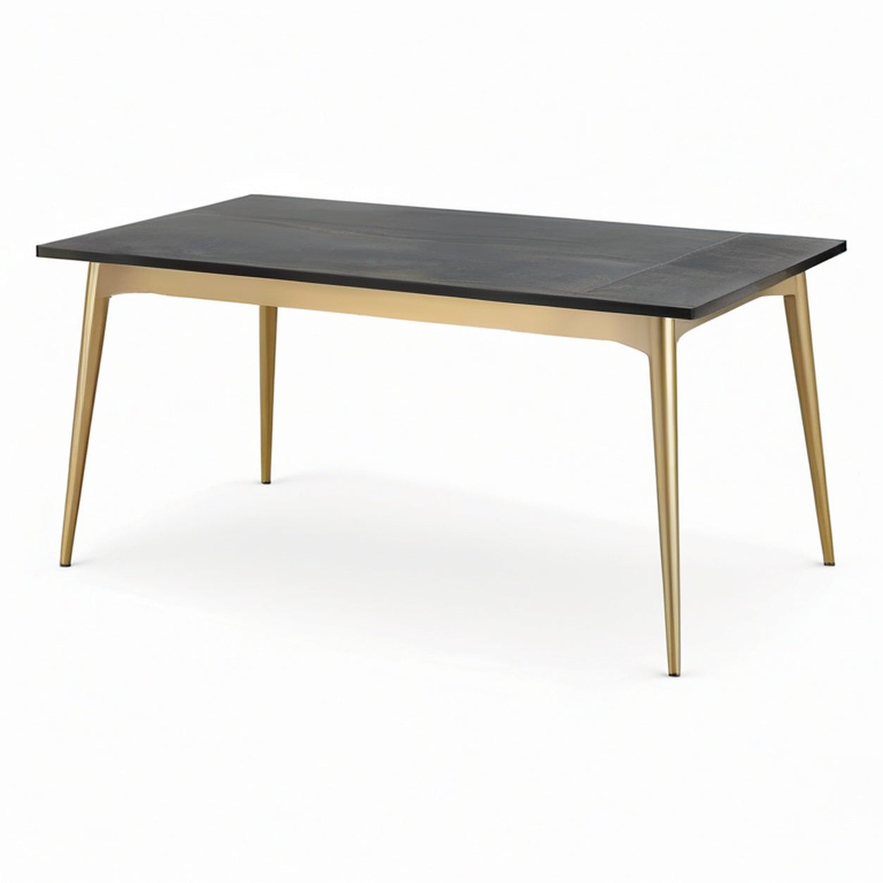 Table à manger rectangulaire 140 × 80 × 75 cm, plateau noir effet marbre et structure en métal doré