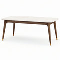 Table à manger rectangulaire 160 × 90 × 76 cm, effet marbre blanc, bois brun et détails dorés
