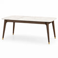 Table à manger rectangulaire 160 × 90 × 76 cm, effet marbre blanc, bois brun et détails dorés