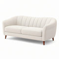 Canapé 2 places en tissu bouclé blanc cassé avec dossier cannelé et pieds marron, 180 × 84 × 78 cm