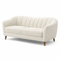 Canapé 2 places en tissu bouclé blanc cassé avec dossier cannelé et pieds marron, 180 × 84 × 78 cm