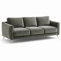 Canapé 3 places en velours vert olive avec pieds en métal doré, 220 × 90 × 85 cm