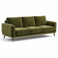 Canapé 3 places en velours vert olive, 220 × 90 × 85 cm, pieds noirs et dorés