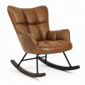 Fauteuil à bascule rembourré marron avec structure noire et patins brun foncé, 90 × 75 × 100 cm