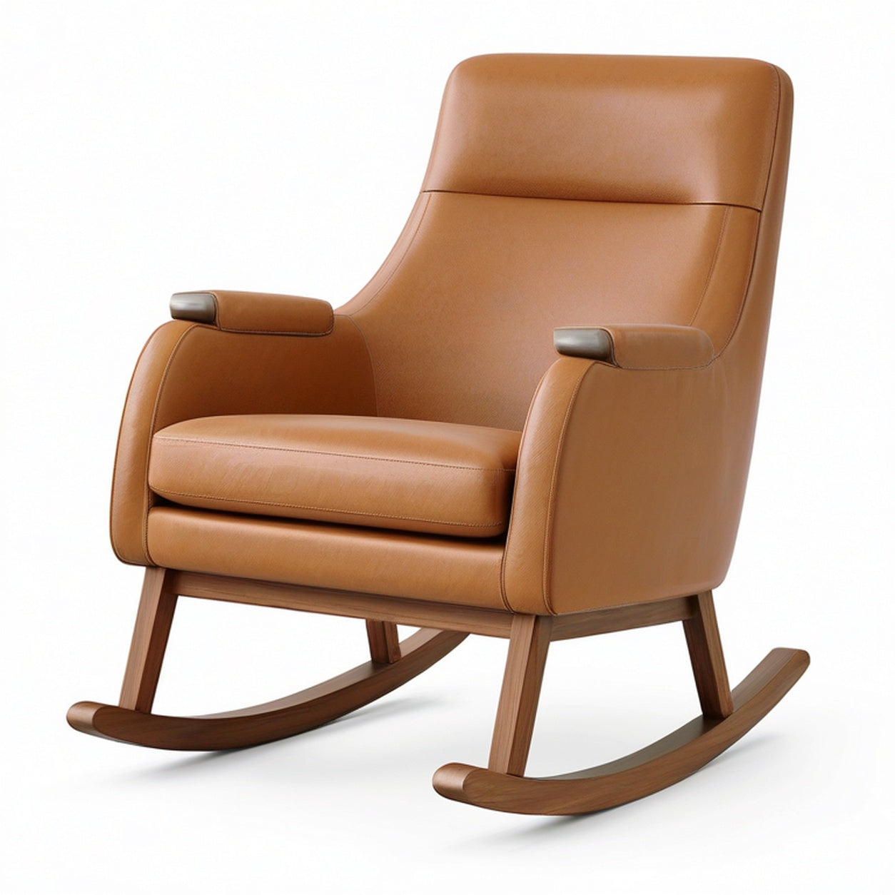 Fauteuil à bascule contemporain 78 × 95 × 105 cm, marron cognac, brun et doré