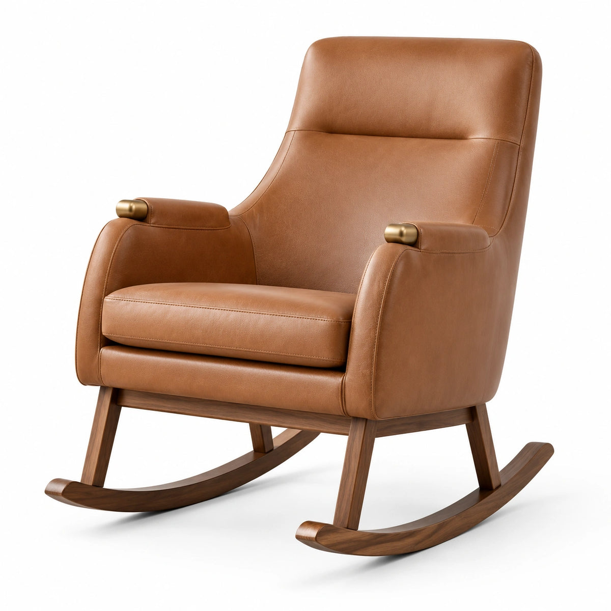 Fauteuil à bascule contemporain 78 × 95 × 105 cm, marron cognac, brun et doré