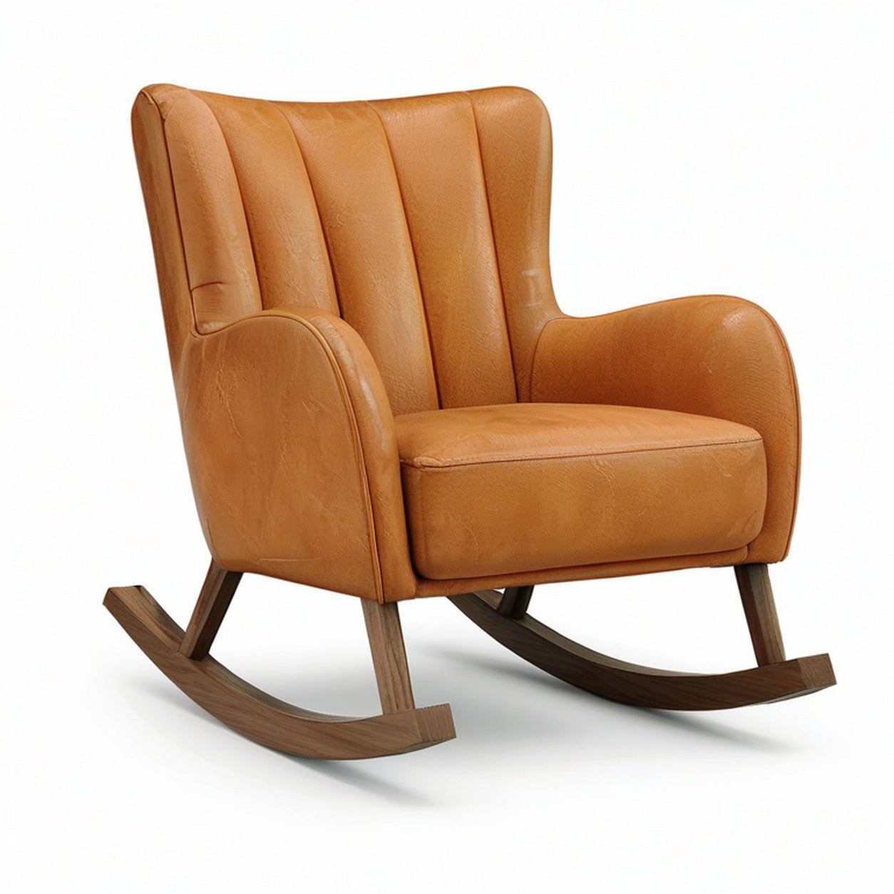 Fauteuil à bascule rétro 100 × 78 × 102 cm, effet cuir camel et bois marron foncé