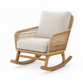 Fauteuil à bascule en bois et fibres tressées beige, 74 × 96 × 95 cm