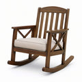 Fauteuil à bascule en bois brun avec assise beige, 69 × 86 × 106 cm, style rustique