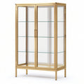 Vitrine en métal doré et verre transparent, 2 portes, 3 étagères, 90 × 40 × 160 cm