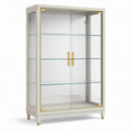 Vitrine en verre et bois blanc avec finitions dorées, 2 portes, 3 étagères, 100 x 40 x 180 cm
