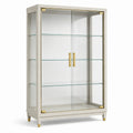 Vitrine en verre et bois blanc avec finitions dorées, 2 portes, 3 étagères, 100 x 40 x 180 cm