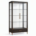 Vitrine en bois et verre brun foncé 90 × 40 × 180 cm avec 2 portes, 3 étagères et 1 tiroir