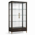 Vitrine en bois et verre brun foncé 90 × 40 × 180 cm avec 2 portes, 3 étagères et 1 tiroir