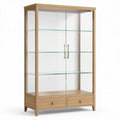 Vitrine à 2 portes et 2 tiroirs, effet chêne naturel et verre transparent, 100 × 40 × 180 cm