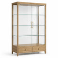 Vitrine à 2 portes et 2 tiroirs, effet chêne naturel et verre transparent, 100 × 40 × 180 cm