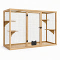Enclos pour chats en bois naturel et grillage métallique noir avec 4 plateformes, 180 × 80 × 120 cm