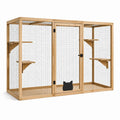 Enclos pour chats en bois naturel et grillage métallique noir avec 4 plateformes, 180 × 80 × 120 cm