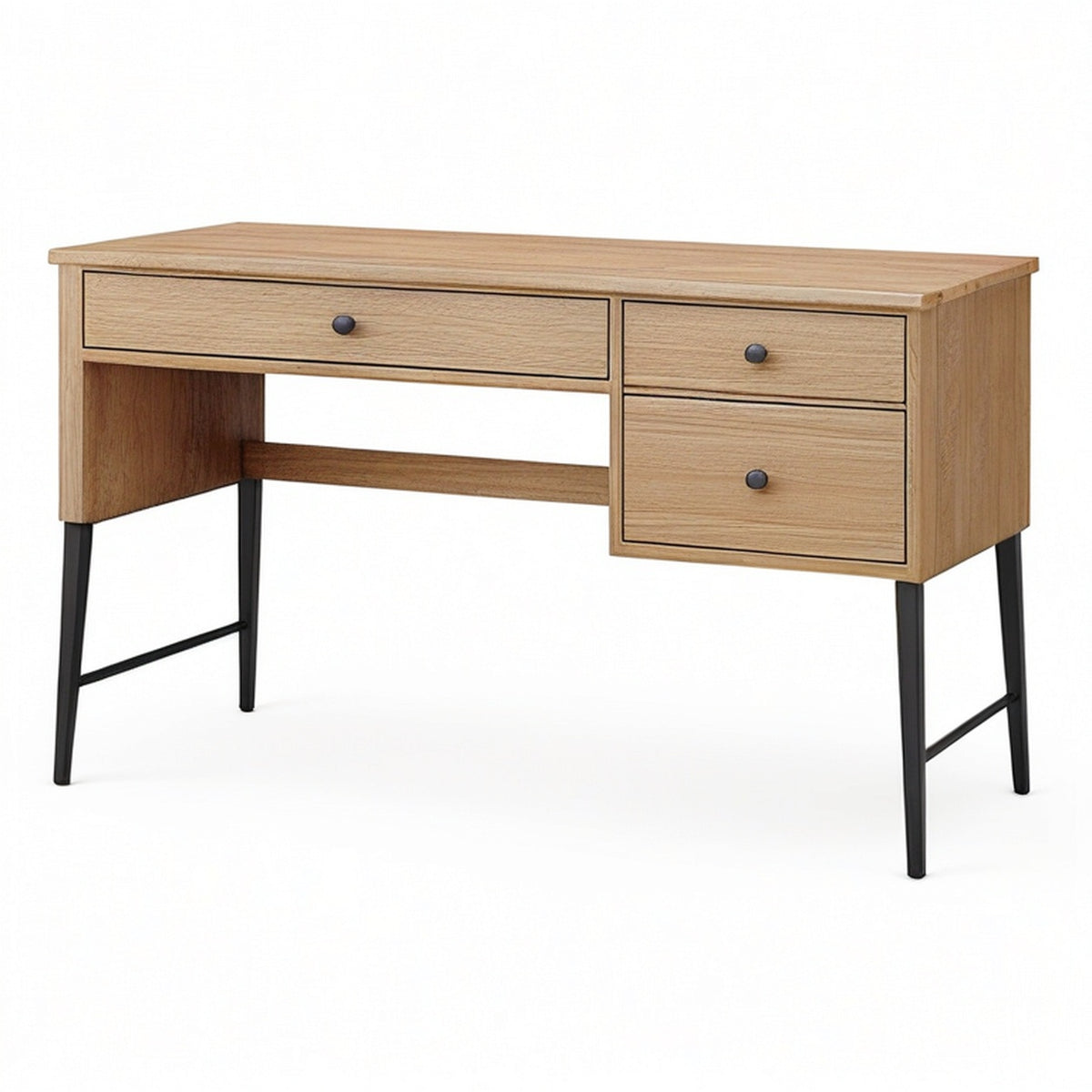 Bureau à 3 tiroirs effet bois brun et métal noir, 120 x 50 x 76 cm, style industriel