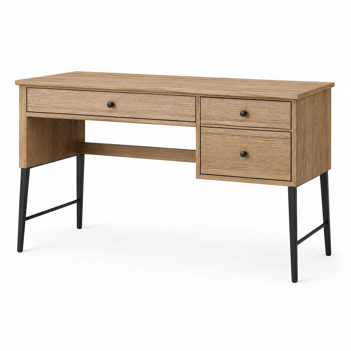 Bureau à 3 tiroirs effet bois brun et métal noir, 120 x 50 x 76 cm, style industriel