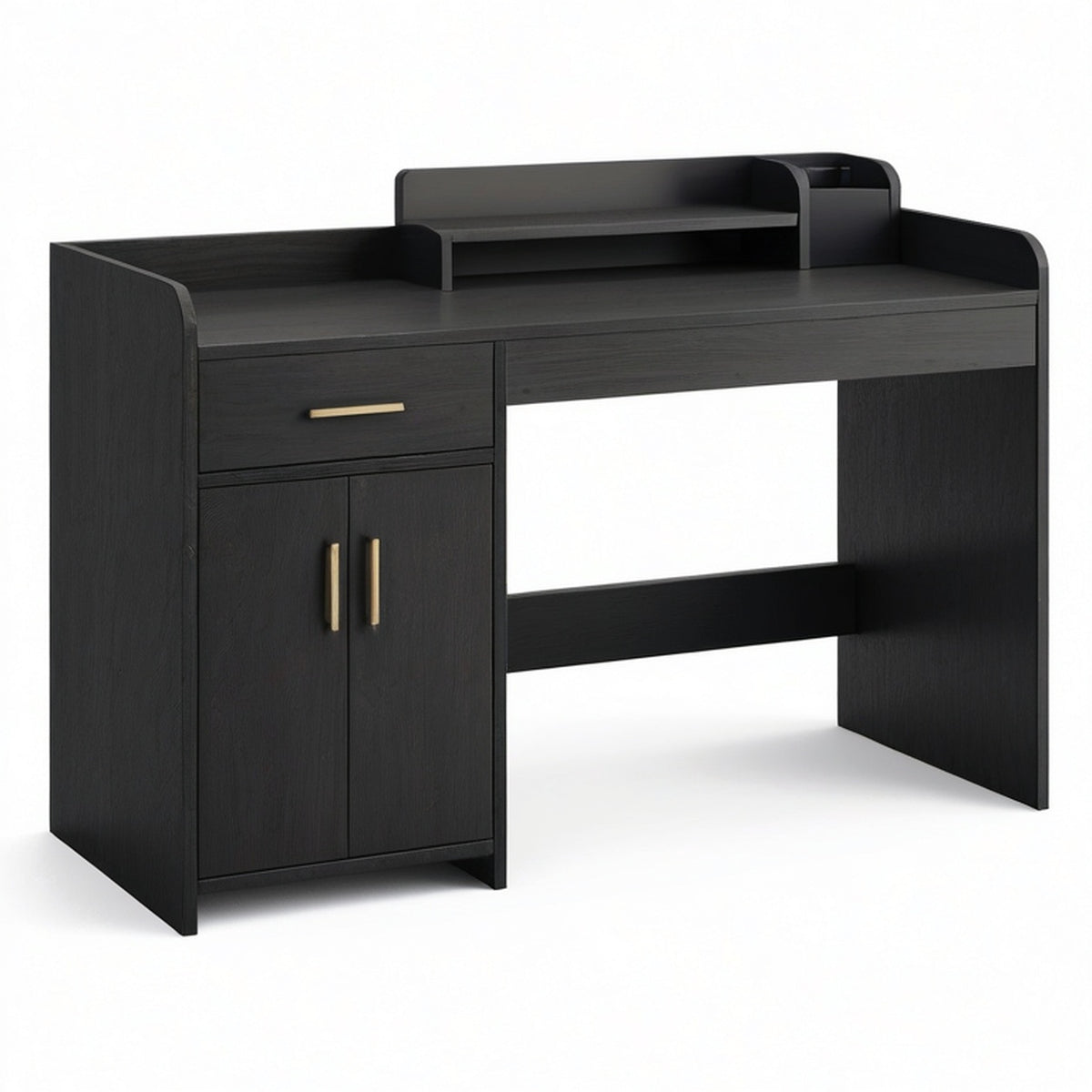 Bureau moderne noir et doré avec tiroir, armoire et étagère, 120 × 50 × 105 cm