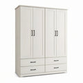 Armoire blanche à 4 portes et 4 tiroirs, poignées noires, 180 × 55 × 210 cm