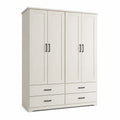 Armoire blanche à 4 portes et 4 tiroirs, poignées noires, 180 × 55 × 210 cm
