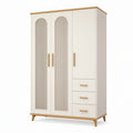 Armoire contemporaine à 3 portes et 3 tiroirs, 120 × 52 × 190 cm, blanc cassé et chêne clair