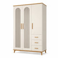 Armoire contemporaine à 3 portes et 3 tiroirs, 120 × 52 × 190 cm, blanc cassé et chêne clair