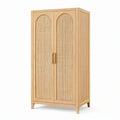 Armoire à 2 portes en bois naturel et cannage, 90 × 50 × 180 cm