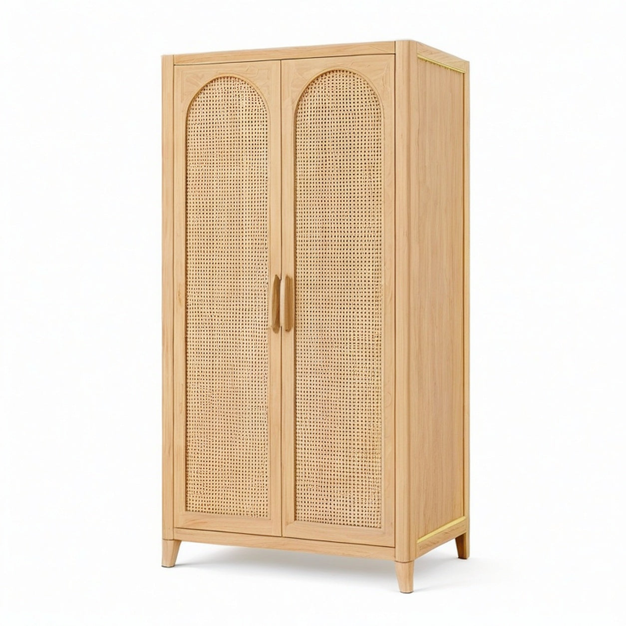 Armoire à 2 portes en bois naturel et cannage, 90 × 50 × 180 cm