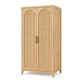 Armoire à 2 portes en bois naturel et cannage, 90 × 50 × 180 cm