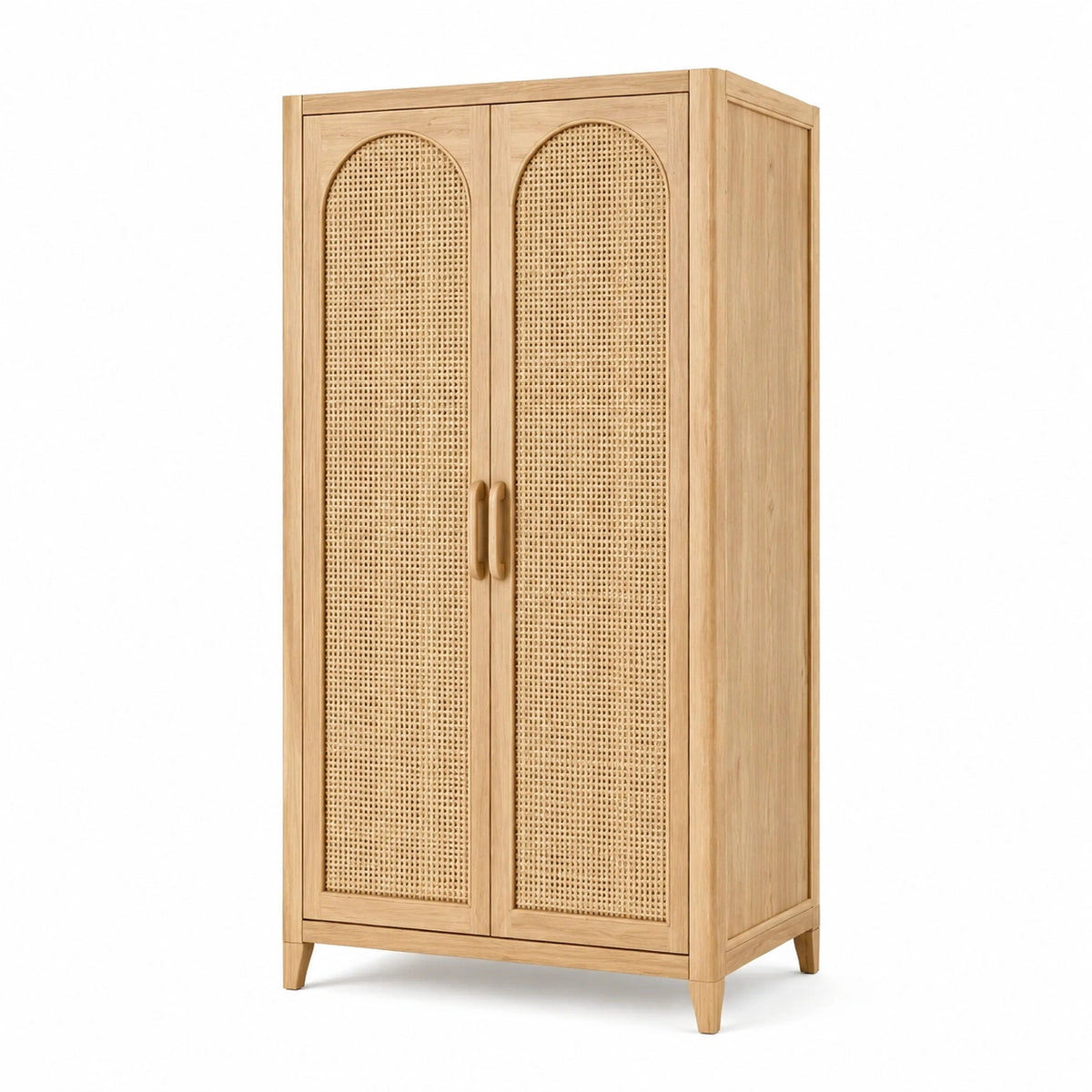 Armoire à 2 portes en bois naturel et cannage, 90 × 50 × 180 cm