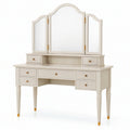 Meuble blanc cassé et doré 120 × 50 × 150 cm avec miroir triptyque orientable et 7 tiroirs
