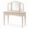Coiffeuse en bois ivoire avec miroir triptyque orientable et 3 tiroirs, 120 × 50 × 145 cm