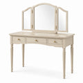 Coiffeuse en bois ivoire avec miroir triptyque orientable et 3 tiroirs, 120 × 50 × 145 cm