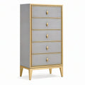 Chiffonnier à 5 tiroirs en bois manufacturé gris et métal doré, 60 × 40 × 120 cm