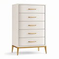 Commode haute à 5 tiroirs en bois blanc et métal doré, 70 × 40 × 120 cm, style contemporain