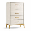 Commode haute à 5 tiroirs en bois blanc et métal doré, 70 × 40 × 120 cm, style contemporain