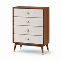 Commode rétro à 4 tiroirs, bois brun et tissu beige, 80 × 40 × 100 cm
