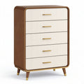Commode haute à 5 tiroirs, 80 × 40 × 120 cm, brun, blanc cassé et doré, style rétro moderne