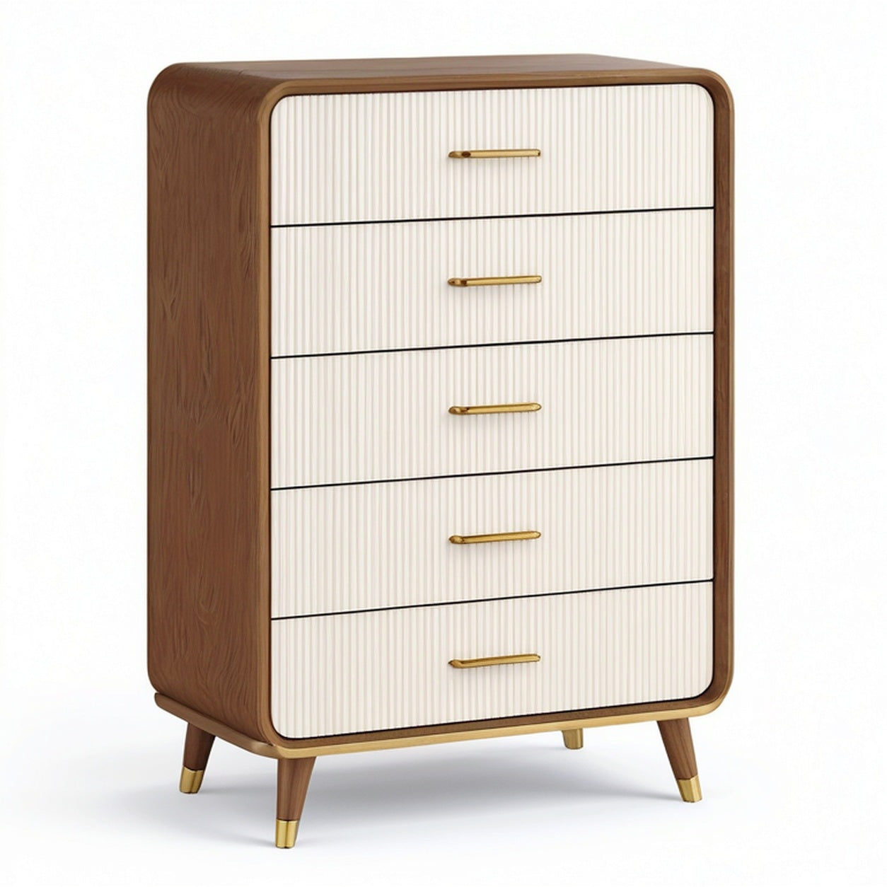Commode haute à 5 tiroirs, 80 × 40 × 120 cm, brun, blanc cassé et doré, style rétro moderne