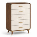 Commode haute à 5 tiroirs, 80 × 40 × 120 cm, brun, blanc cassé et doré, style rétro moderne