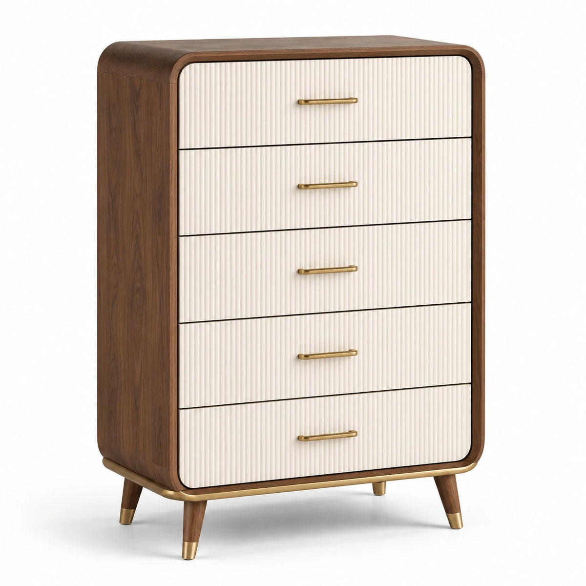 Commode haute à 5 tiroirs, 80 × 40 × 120 cm, brun, blanc cassé et doré, style rétro moderne