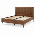 Lit double en bois marron noyer 216 × 169 × 115 cm pour matelas 160 × 200 cm avec tête de lit cannelée et sommier à lattes