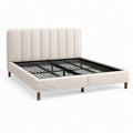 Lit double 160 × 200 cm en tissu bouclé écru avec tête de lit rembourrée et sommier métallique