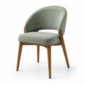 Chaise moderne rembourrée en velours vert sauge et bois brun, 58 × 58 × 79 cm
