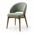 Chaise moderne rembourrée en velours vert sauge et bois brun, 58 × 58 × 79 cm