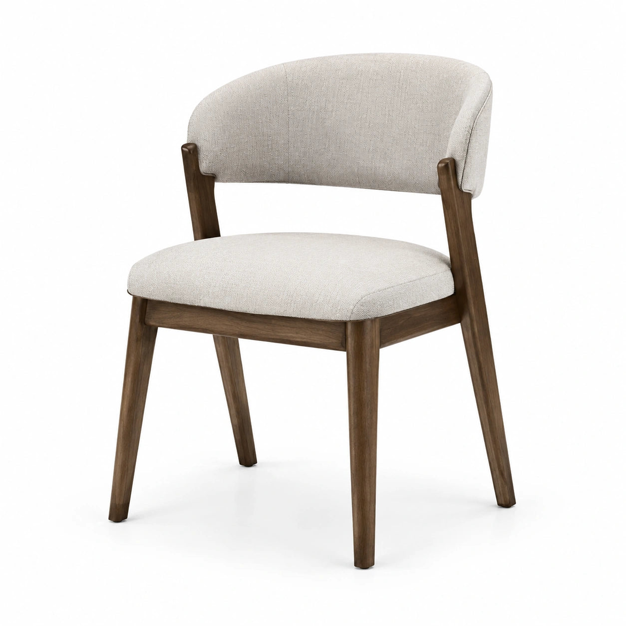 Chaise rembourrée contemporaine en bois brun et tissu beige, 58 × 58 × 78 cm